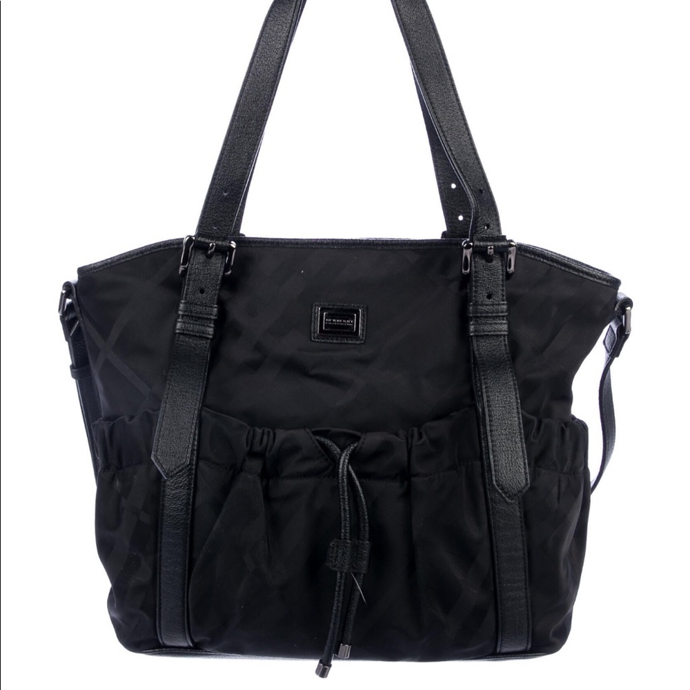 Burberry Leather & Nylon Check Drawstring Bag